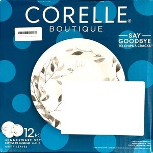Corelle Boutique Misty Leaves 12-Piece Dinnerware Set, Service for 4